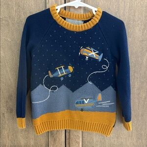 Kids Airplane Sweater - Navy and Mustard